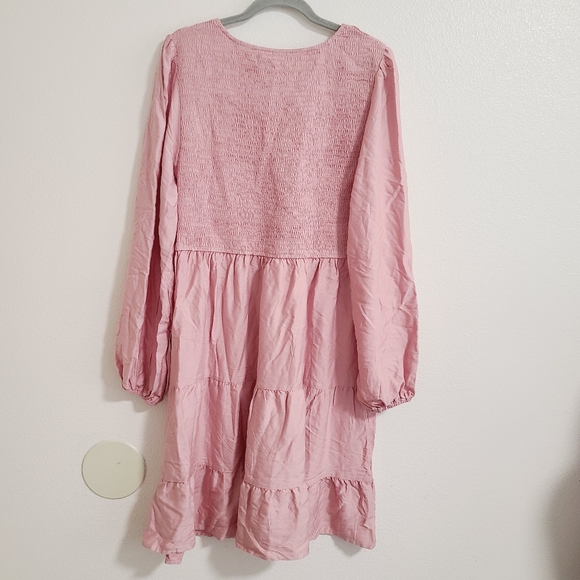 NWT Amazon Pink Long Sleeve Smocked Tiered Dress - Picture 5 of 7